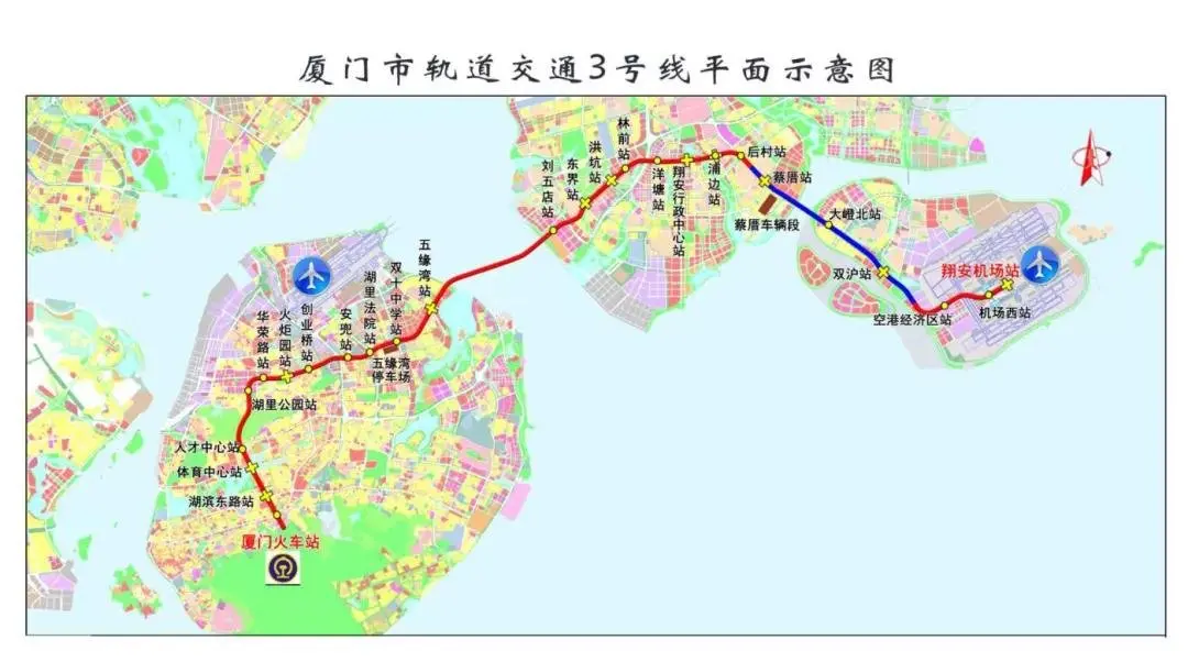 (厦门市轨道交通3号线平面示意图)
