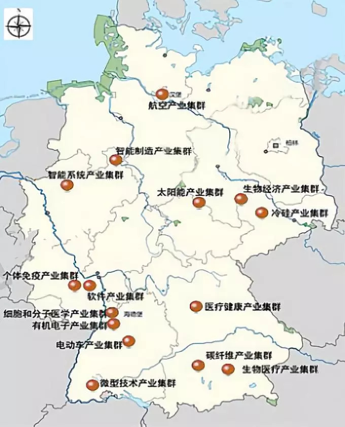 德国15个领先集群分布图