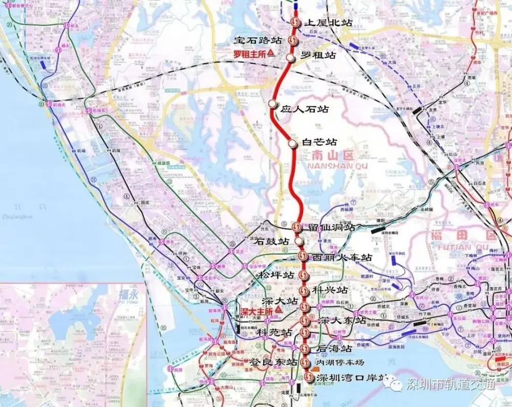 深圳地铁13号线,是连接深圳湾口岸与公明的市域快线,线路跨南山区