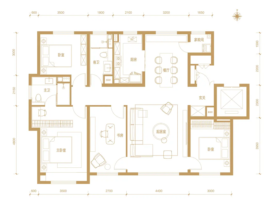 户型c 建面约160㎡ 四室两厅两卫