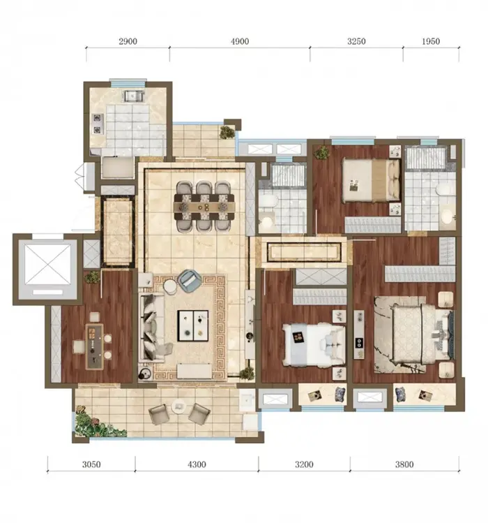 b户型:四房两厅两卫 建筑面积:约140㎡