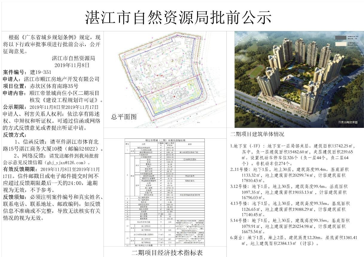 顺江帝景城二期规划数据出炉 拟建4栋30层高住宅楼