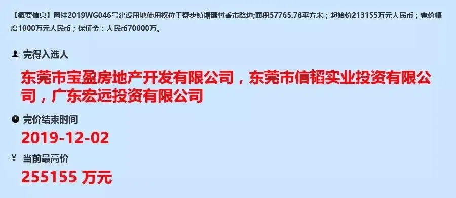 25.5亿！东莞寮步镇87亩商住地由3家企业联合竞得