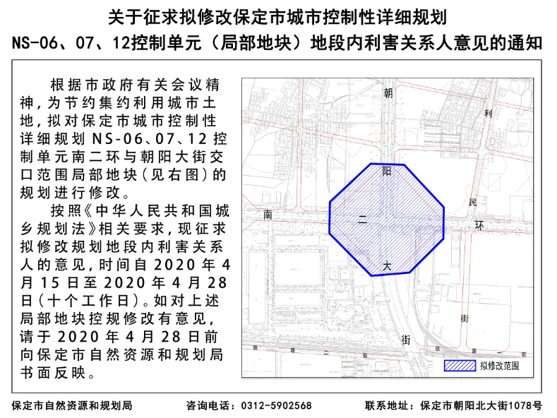 保定南二环与朝阳大街交口范围局部地块拟修改规划