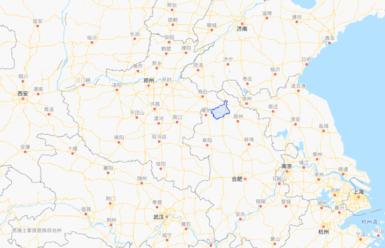  永城区域位置示意 图片来源：百度地图