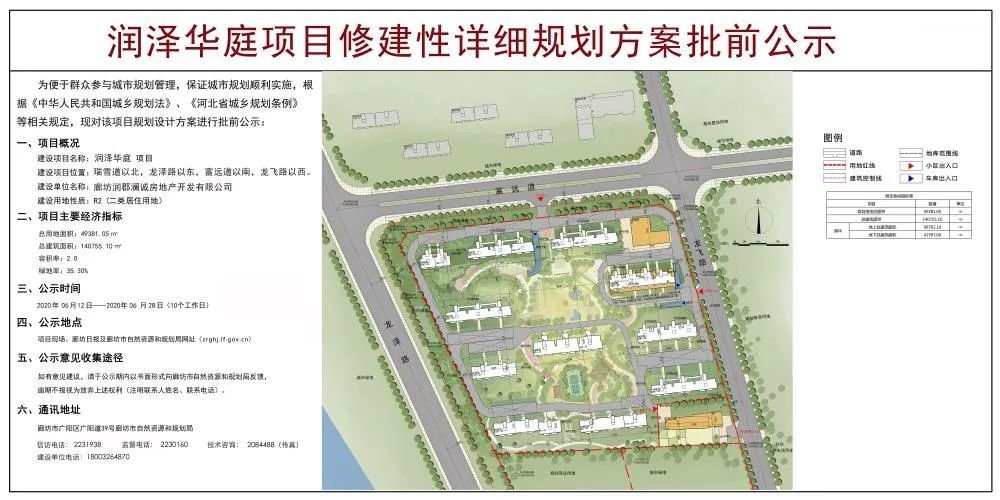 廊坊润泽华庭项目修建性详细规划方案批前公示发布
