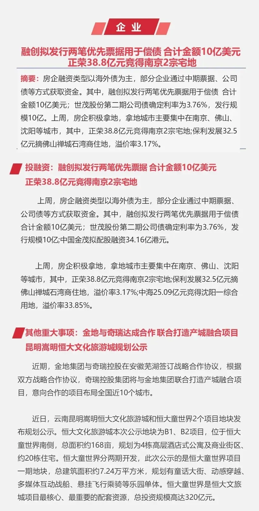 早八点：上周楼市成交同环比齐降 土地整体供求环比走低