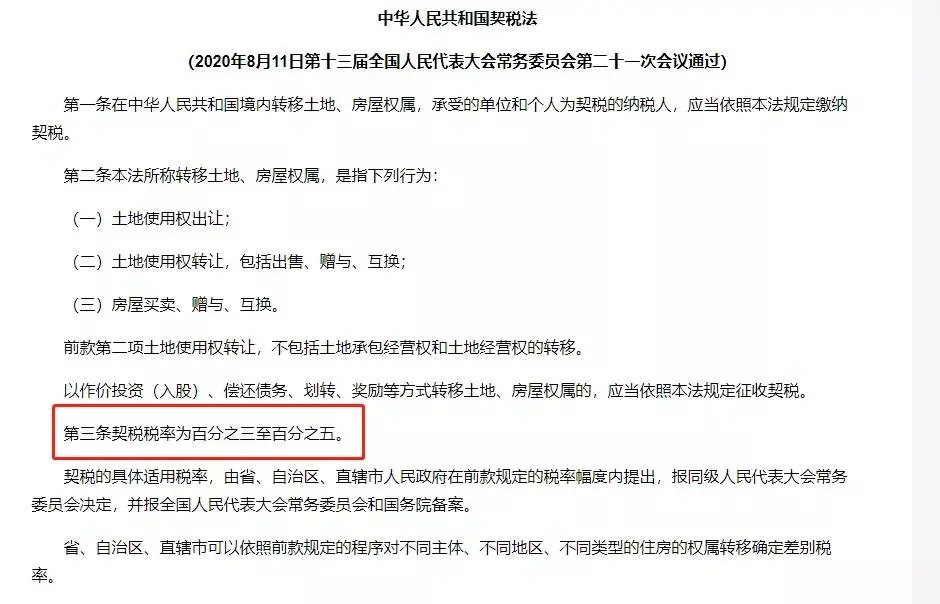 震惊!《中华人民共和国契税法》通过 房产交易契税率涨至3%-5%