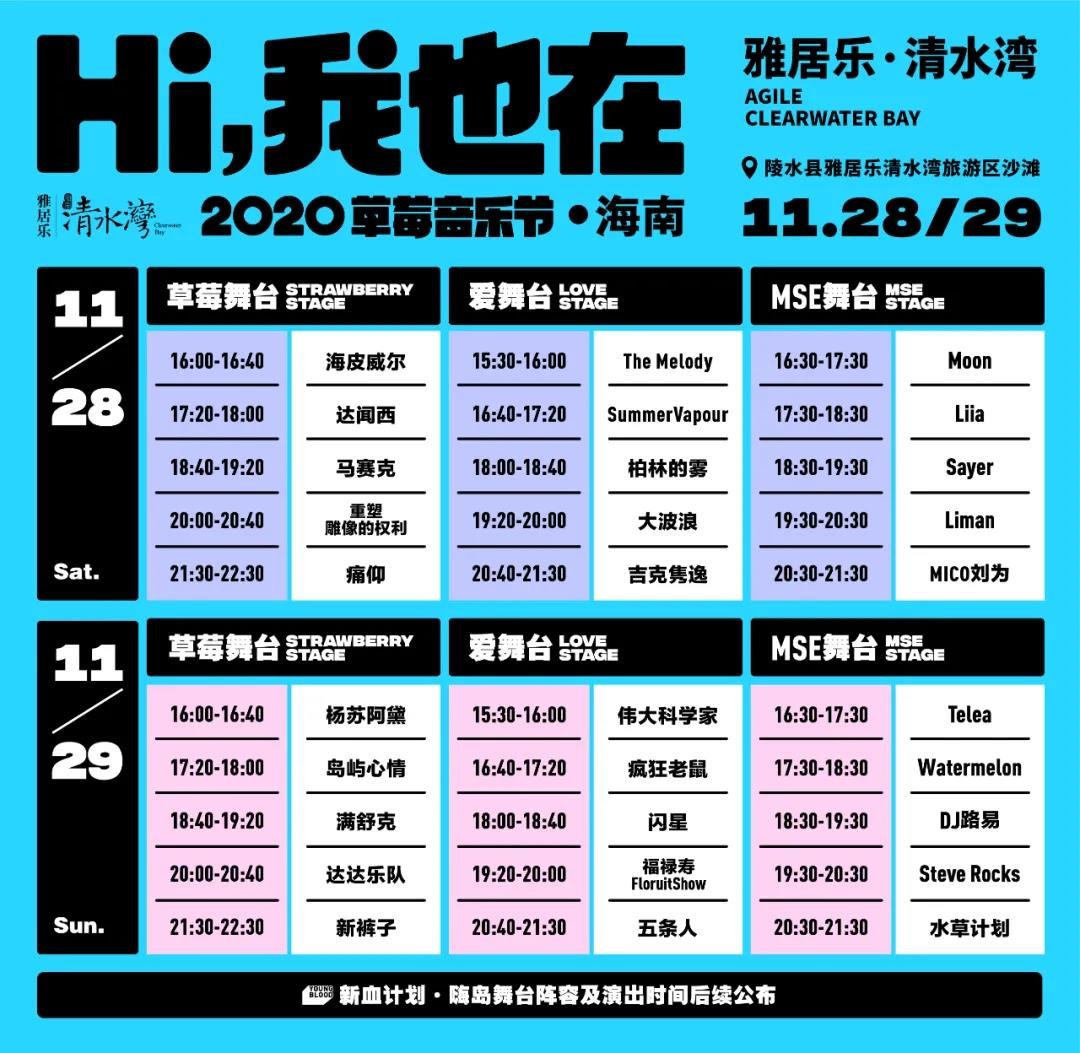 【雅居乐清水湾·2020海南草莓音乐节】全阵容公布，四舞台呈现沙滩狂欢party!