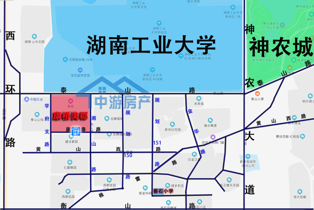 湖南工业大学所在的住宅板块,目前交通网络已经全面完善,路网拉通.