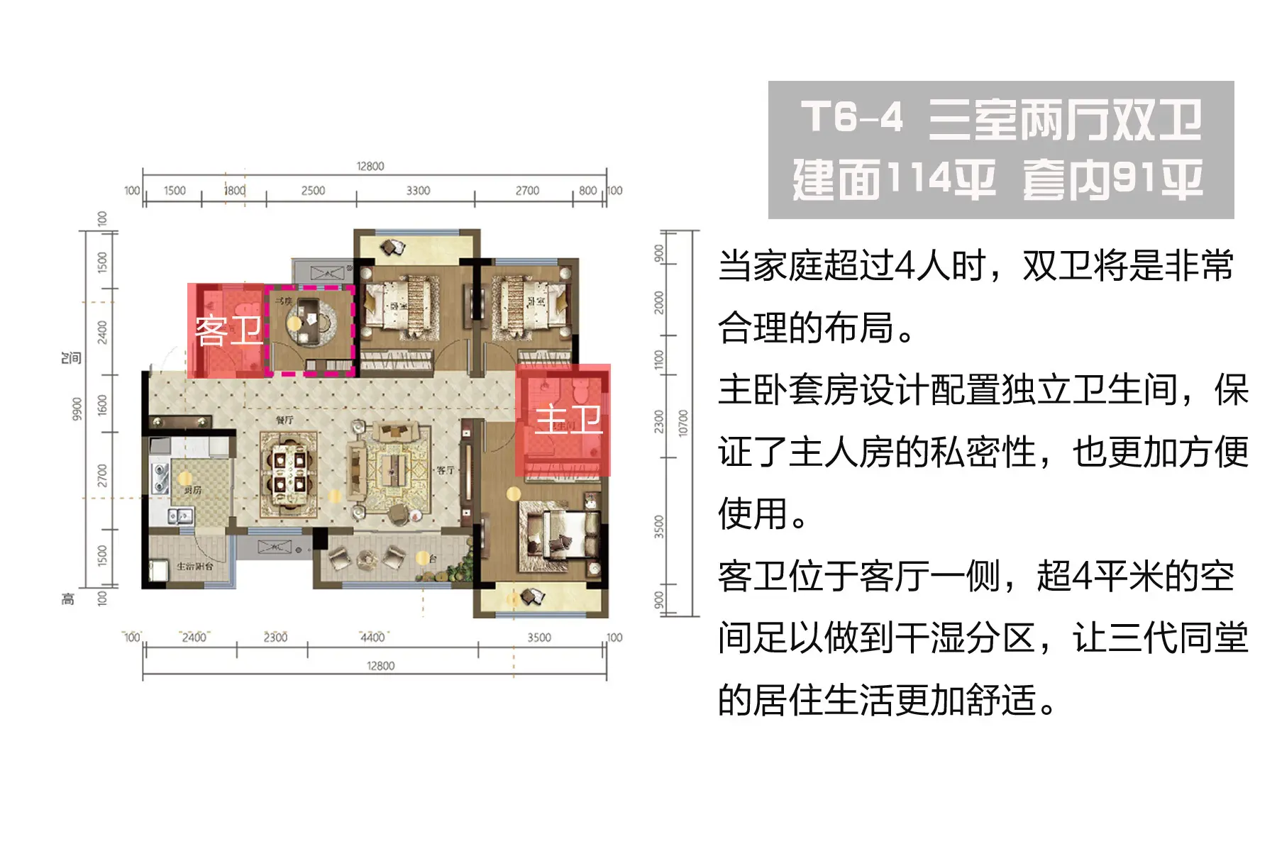 户型解**：轨道商圈大盘中国摩 套内91平三房户型解析