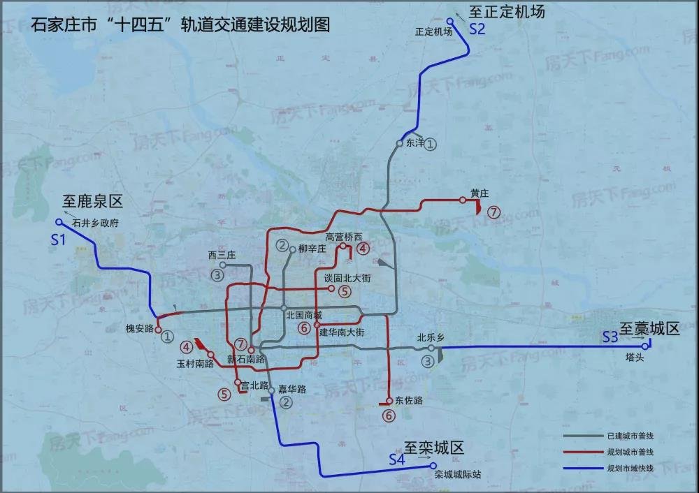 谋划连接主城区通往鹿泉区,栾城区,矿区及正定机场的快速轨道交通规划