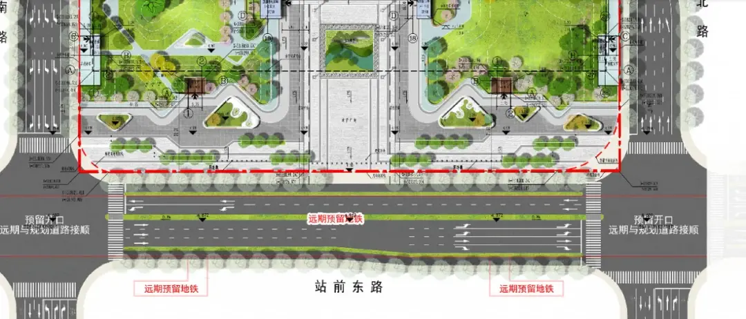 站前广场东侧为远期预留地铁 示意图