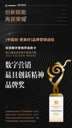 中国铁建地产斩获第十二届金鼠标数字营销大赛“数字营销创新精神品牌奖”