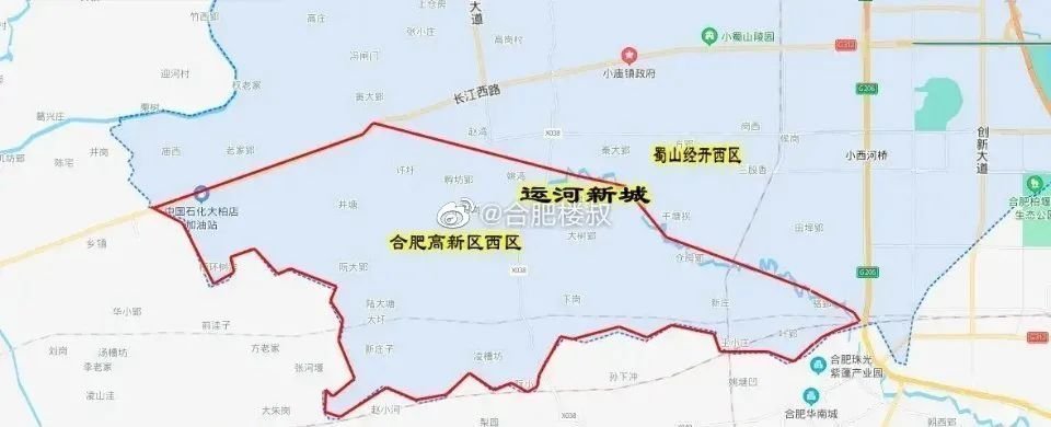 继续沿长江西路(312国道)至肥西县官亭镇界以南区域,总面积约51平方