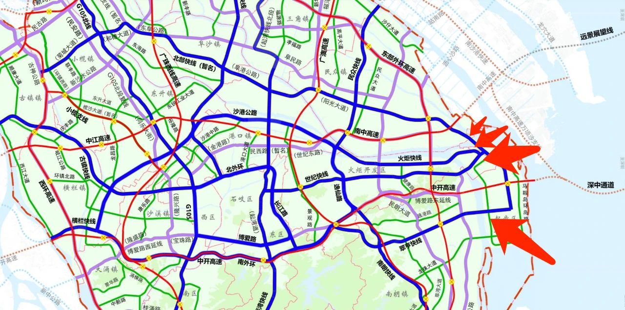 7,岐江新城四面八方,被高速,快速路围起来.