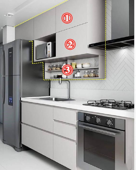 解锁厨房墙面收纳大法:吊柜从上到下分三段,轻松提升储物能力