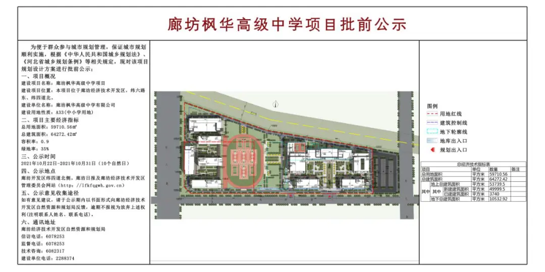 廊坊融创时代壹号批后公布，开发区枫华高级中学、会展创新中心、文化艺术公园批前公示