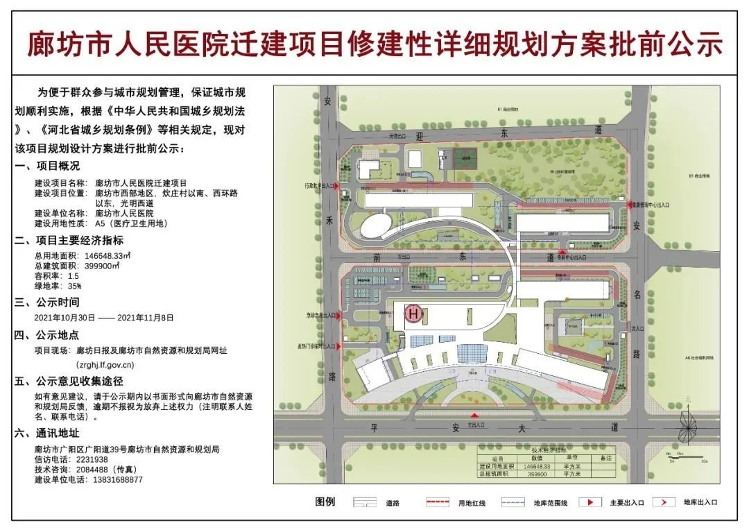 廊坊市人民医院迁建项目修建性详细规划方案批前公示