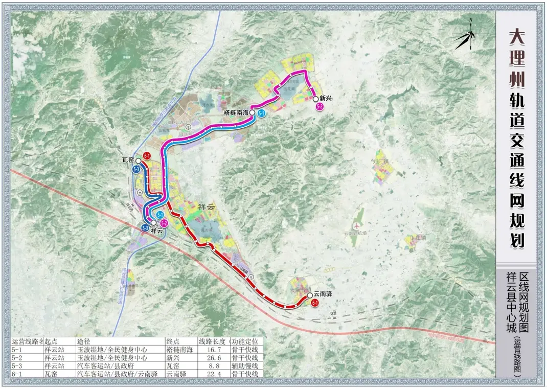 4km;市域轨道5条,分别为市域轨道大理至祥云线,市域轨道大理至巍山线