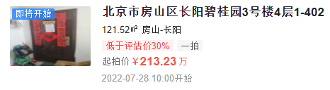 低价捡漏！北京市房山区121平法拍房上新！起拍价仅213万！