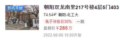 低价捡漏！北京市朝阳双龙南里74平法拍房上新！起拍价仅285万！