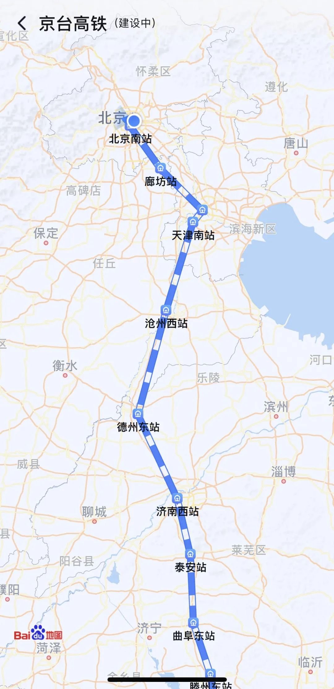 地图已可显示京台高铁线路图途经廊坊