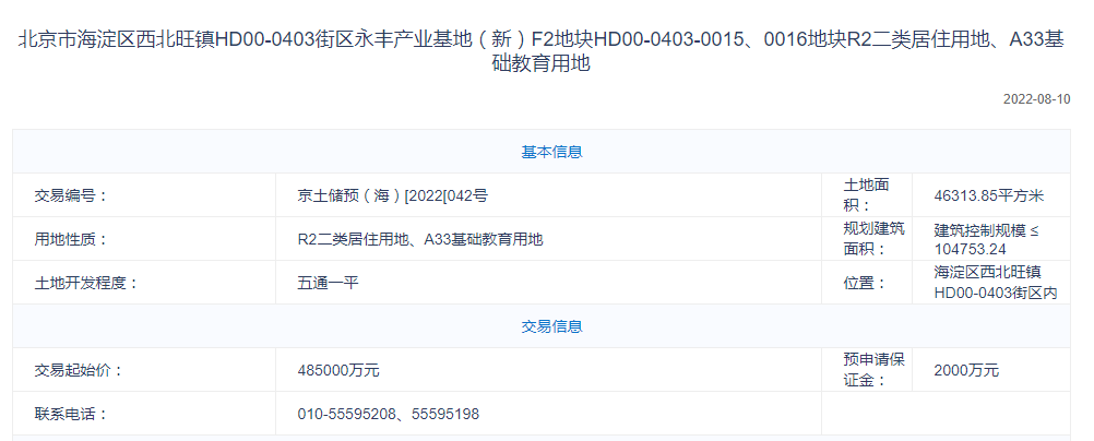北京再挂牌4宗预申请地块，总起拍价118.7亿元！