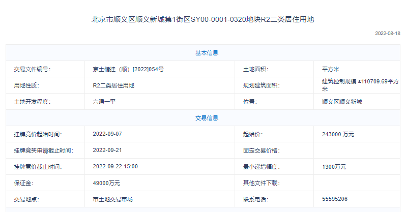 24.3亿！龙湖+天竺房地产联合体底价竞得顺义新城0320地块