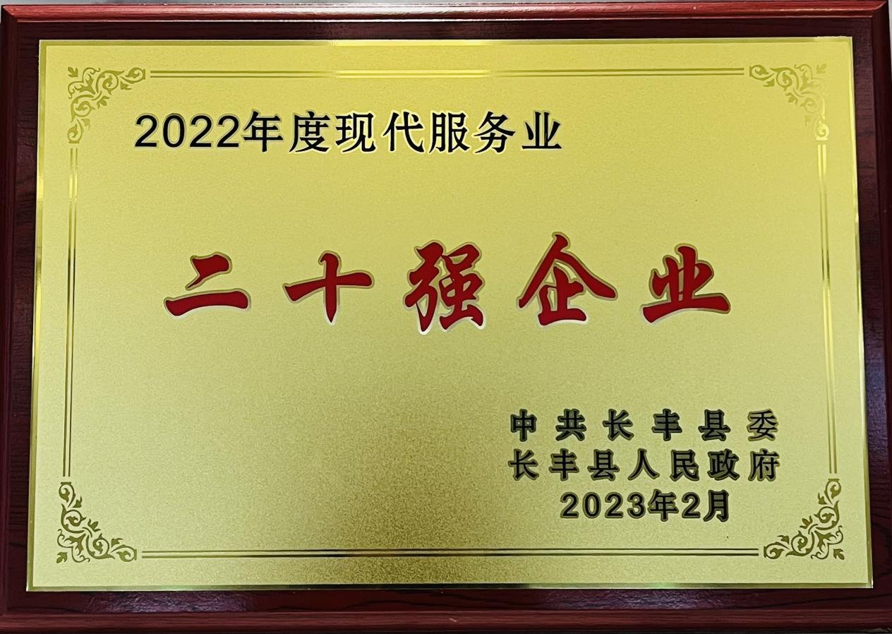 文一国际大饭店获评长丰县 “2022年度现代服务业二十强企业”