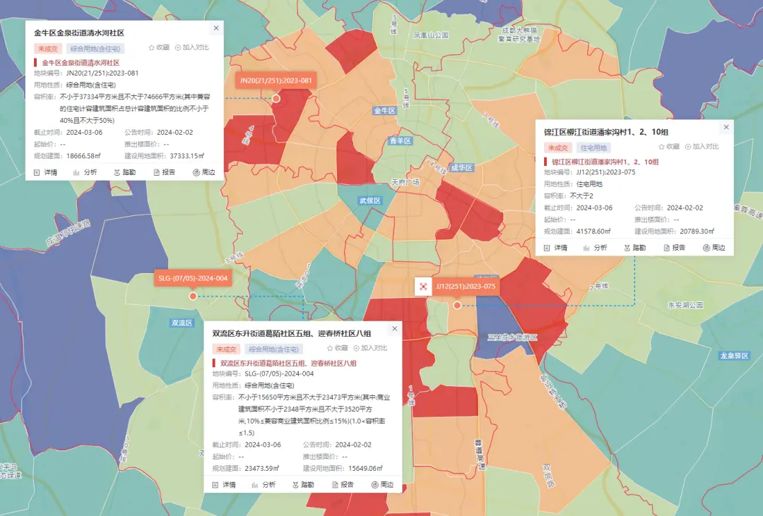 成都中心城区龙年首拍揽金约19亿，最高溢价率达31.76%