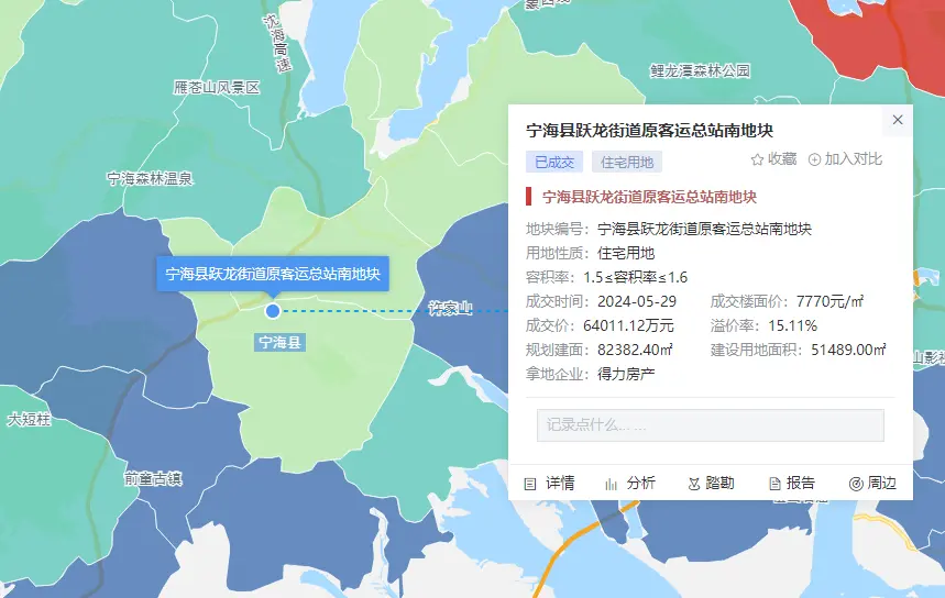 得力房产101轮竞价斩获宁波宁海一宗涉宅地，溢价率15.1%