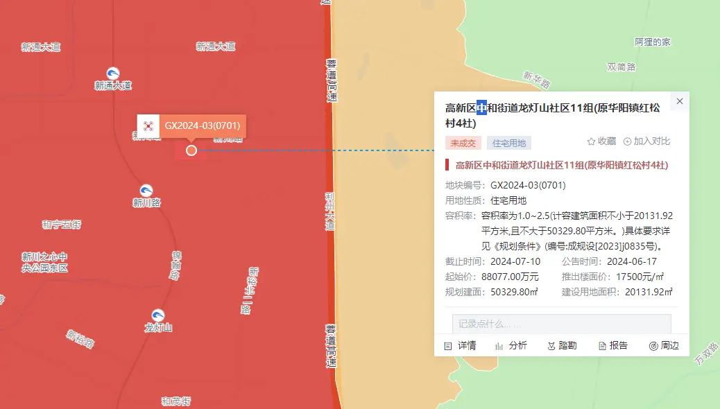 成都高投9.31亿摘得高新新川地块，溢价率5.71%