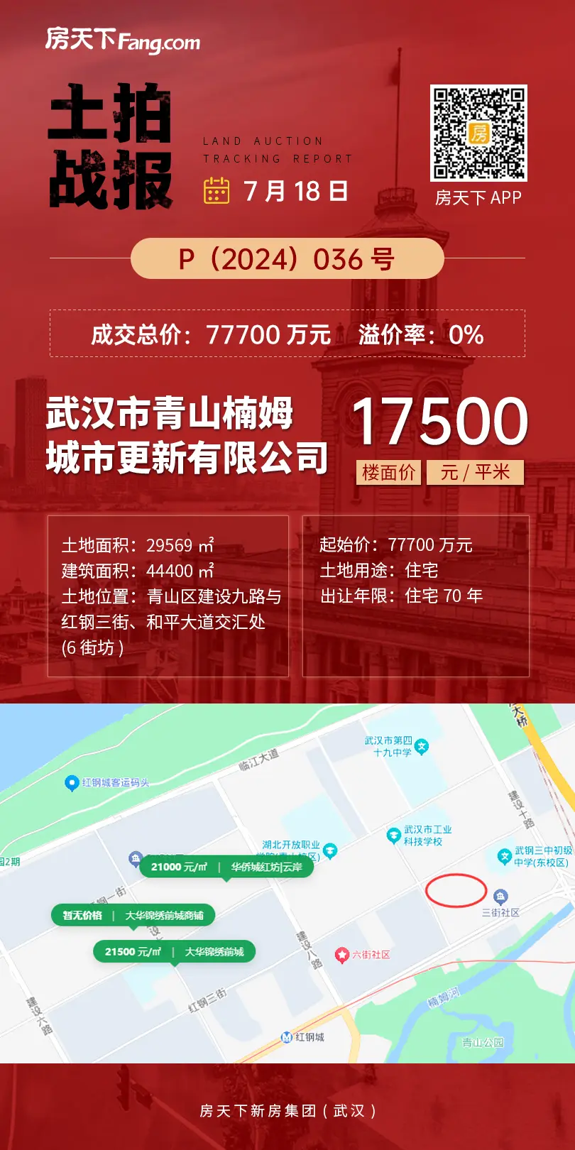 7月18日武汉土拍，青山诞生新单价地王！