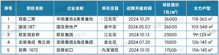 表：重庆新房典型项目