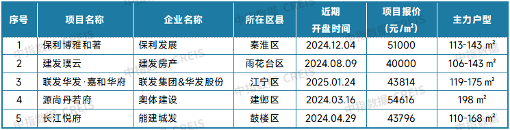 表：南京新房典型项目