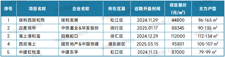 表：上海新房典型项目