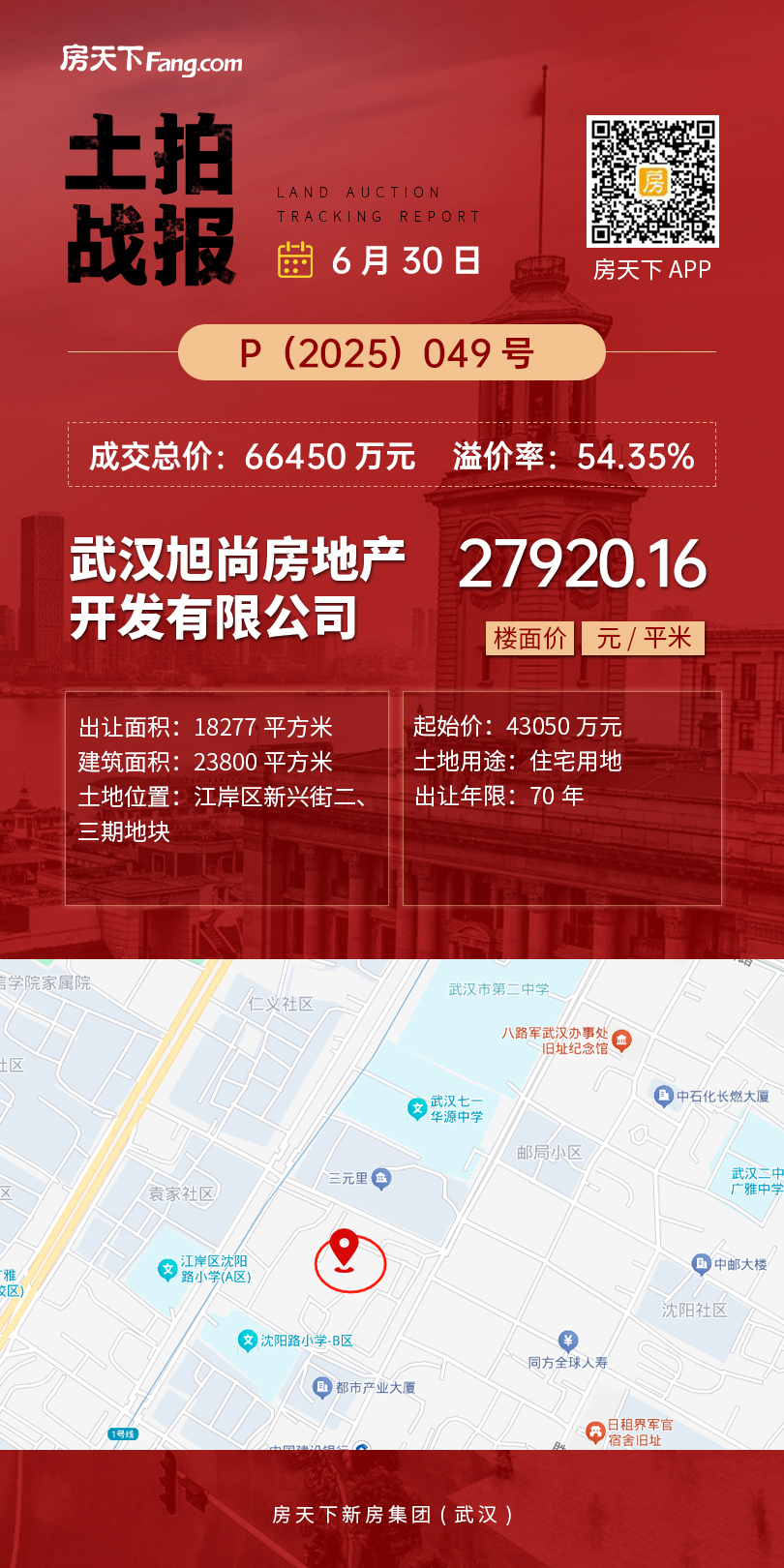上半年武汉土拍收官之战火爆！106轮！溢价54%！民企拿地！