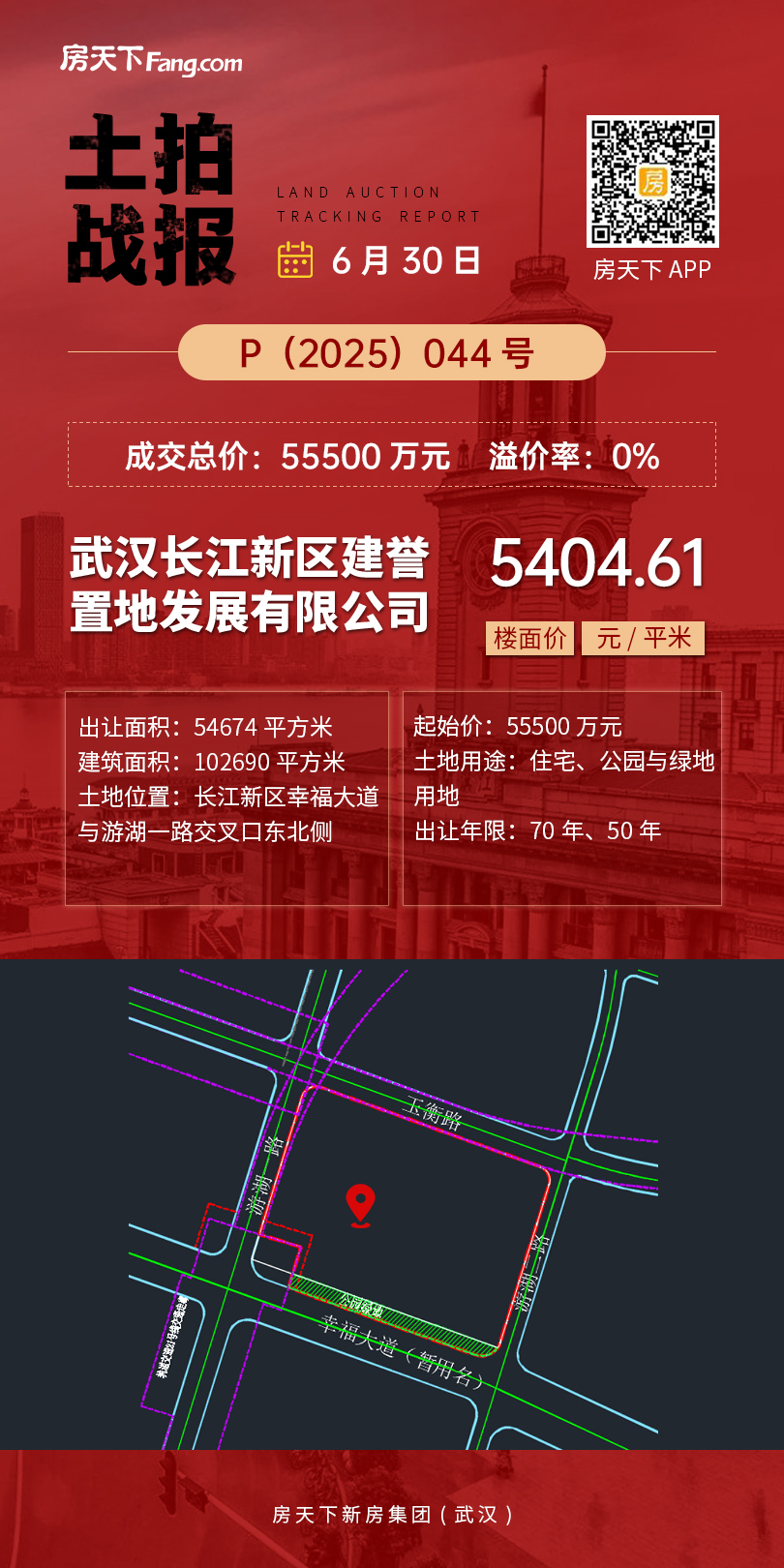 上半年武汉土拍收官之战火爆！106轮！溢价54%！民企拿地！
