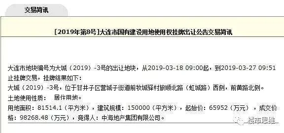 楼面价6551元㎡!中海摘甘区营城子凤凰熙岸旁8万㎡宗地