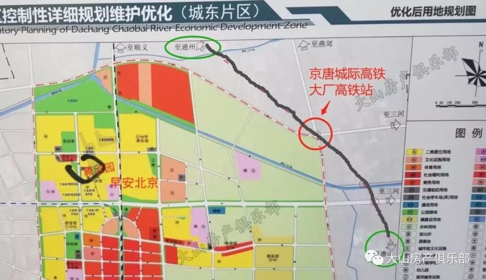 以及京唐城际设立的大厂高铁站位于潮白河片区东北,还有预留的密涿
