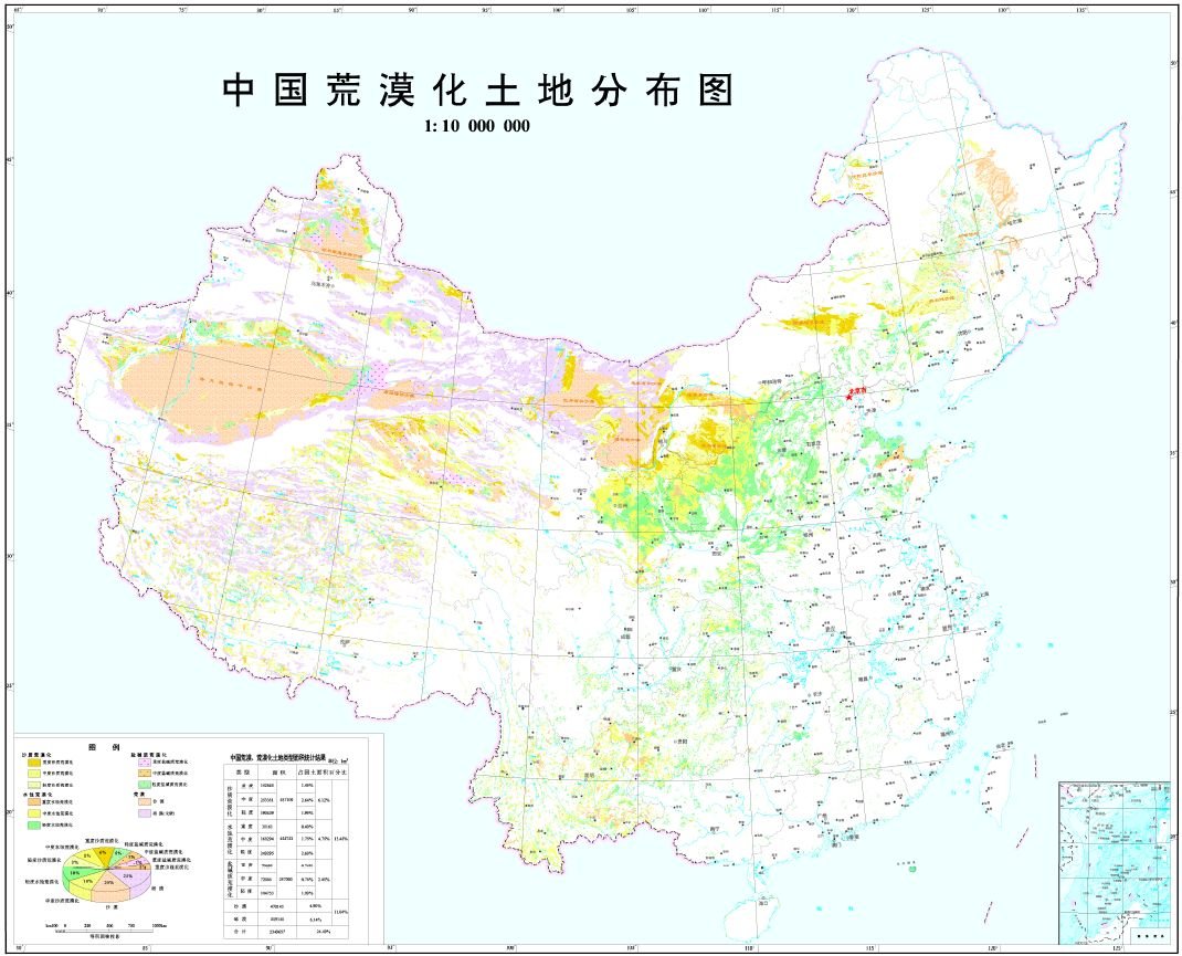 中国荒漠化土地分布图