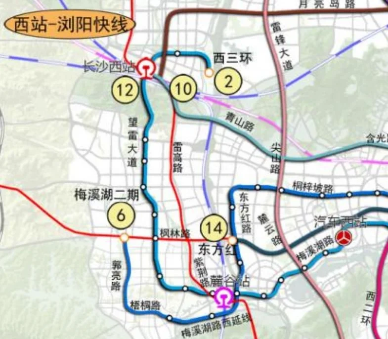 2号线西延二期工程线路起于长沙西站,沿望雷大道往南引入梅溪湖核心