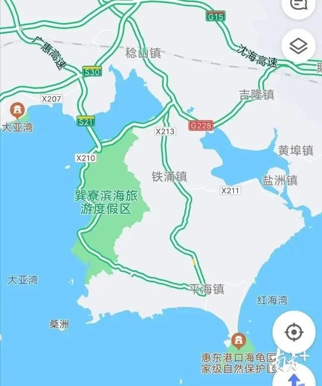 惠东县稔平半岛所在区域地图.