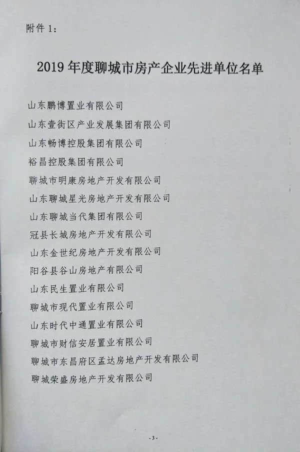 2019年度聊城市优秀房地产开发企业名单公布 16家房企上榜