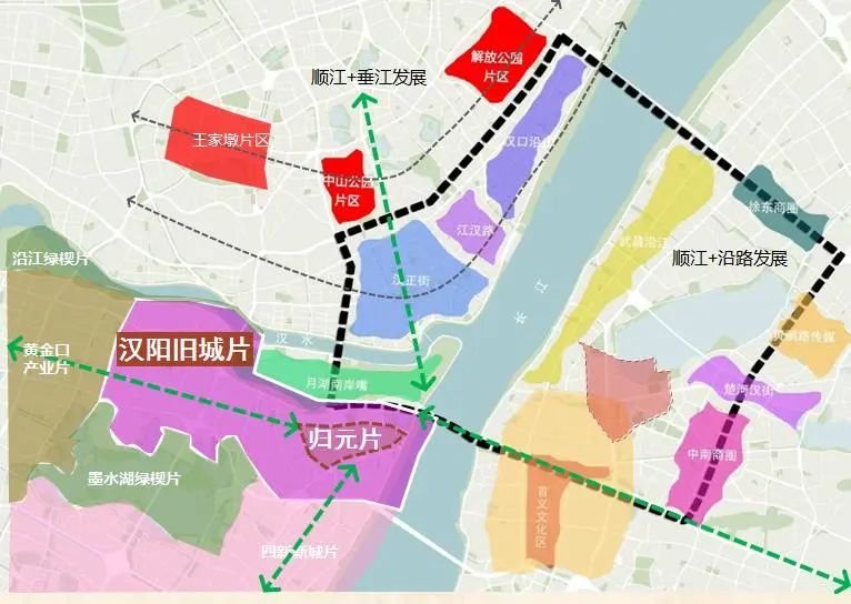 在武汉都市核心区范围内,武昌,汉口两个城区的中心功能板块已初具规模