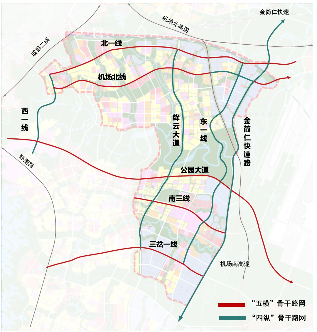 5km,红线宽40m-50m,其中江安河至规划道路(绕城高速与西航港大道之间)