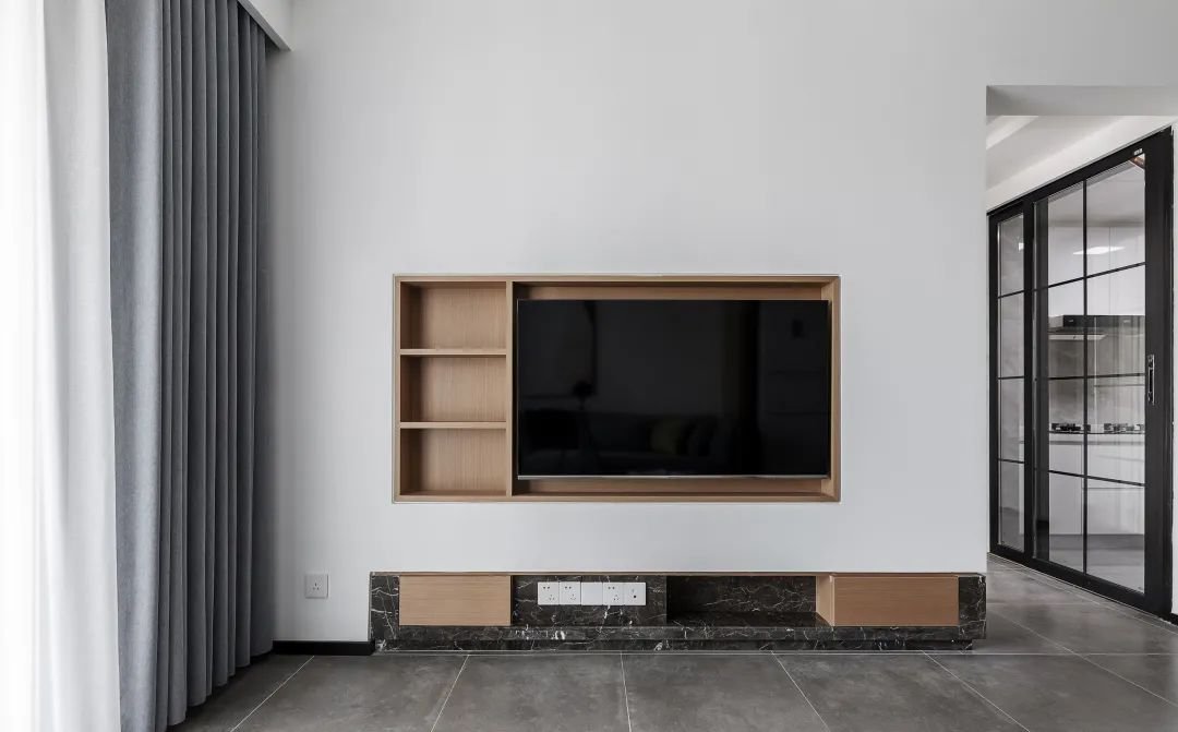 装修效果图丨88㎡现代简约风格新房装修,嵌入式电视墙