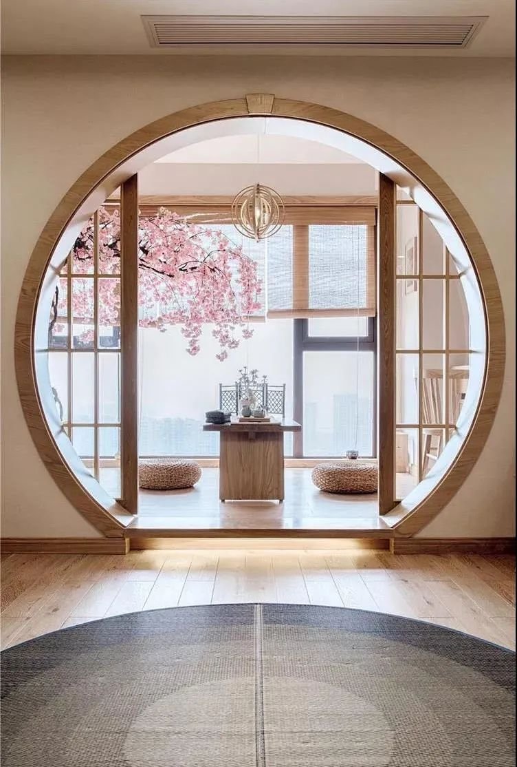设计风格130㎡日式简约风三居室榻榻米圆拱门的设计创意感十足