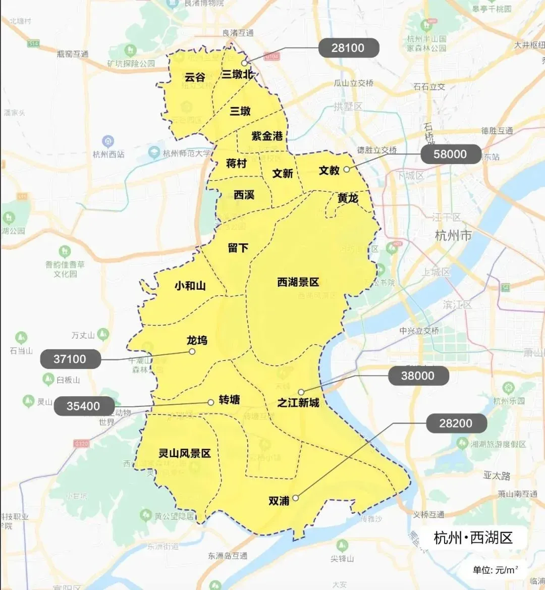杭州市行政区划调整后各区板块最新限价地图2021年